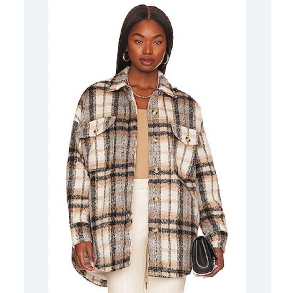Good American plaid neutral oversized shacket size L/XL - Picture 1 of 9